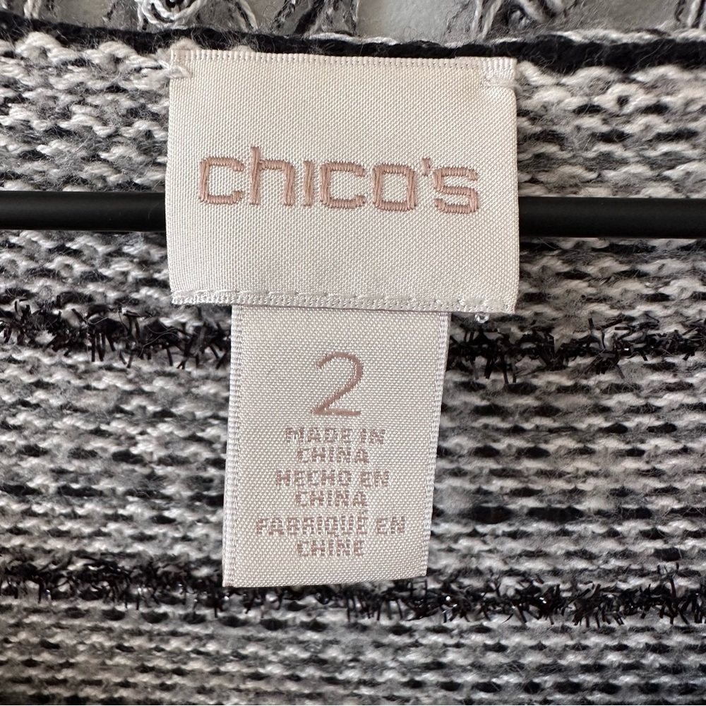 Chico’s Fringe Lace Wool Blend Cardigan Jacket Size 2 L Black & White Office - Picture 6 of 13